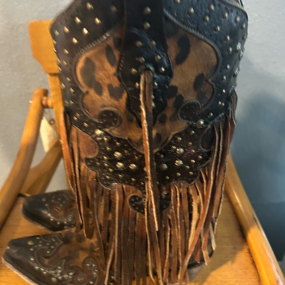 Leopard Print Fringe Cowboy Boots - Picture 12 of 12